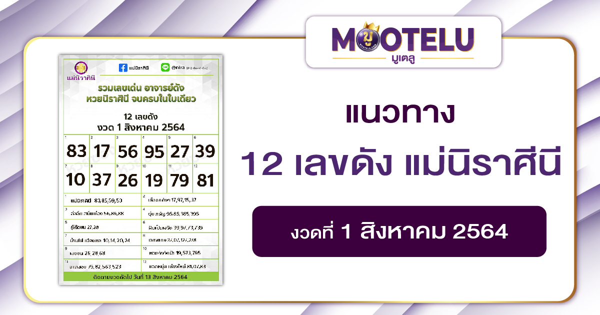 12 เลขดัง แม่นิราศินี 01-08-64
