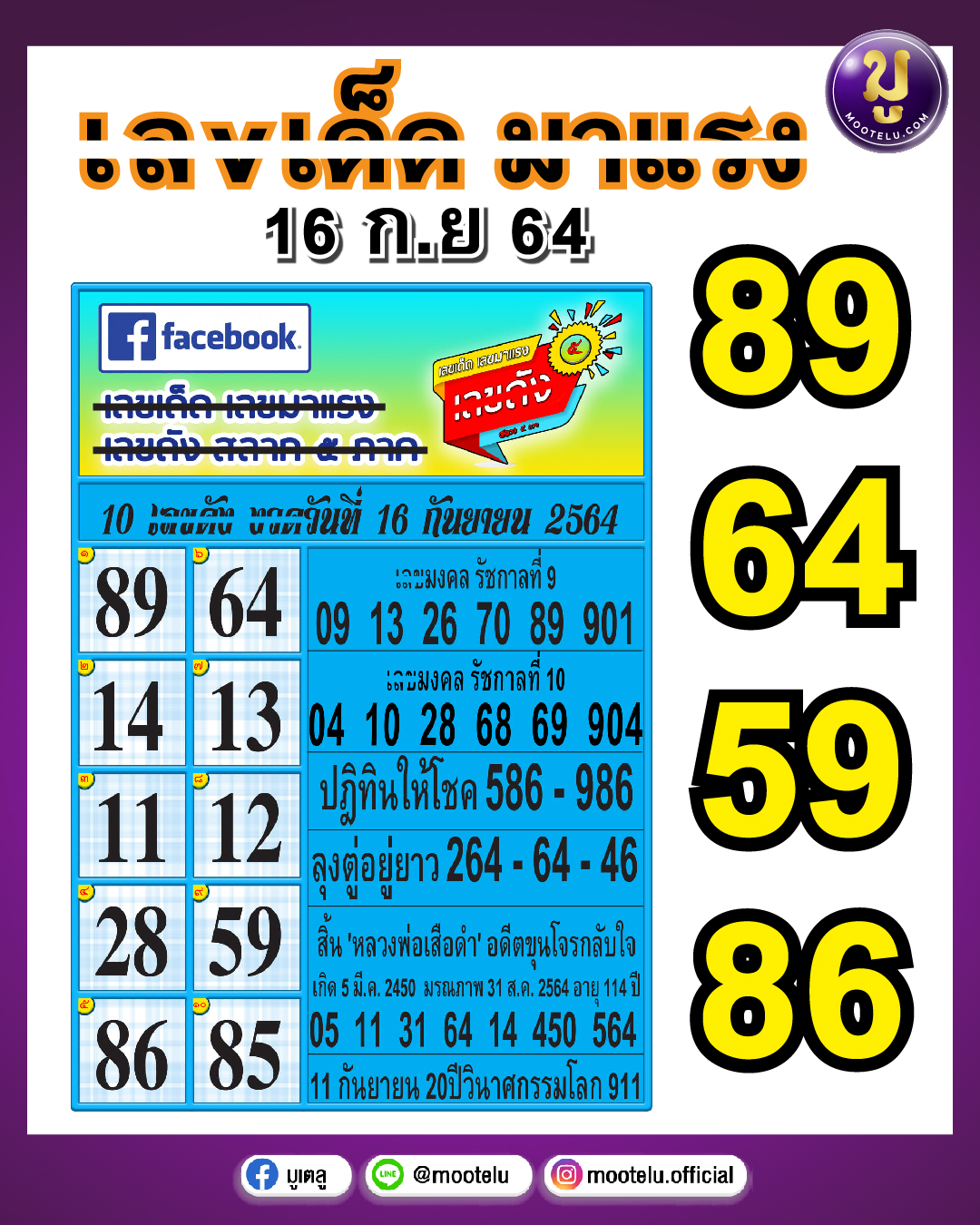เลขเด็ดมาแรง 16-09-64
