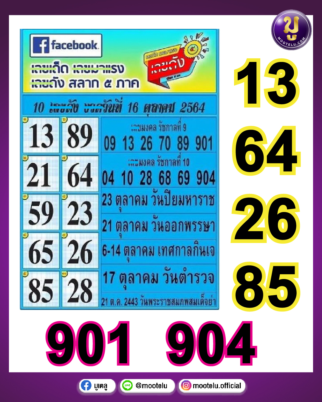 หวยเลขเด็ด เลขมาแรง 16-10-64