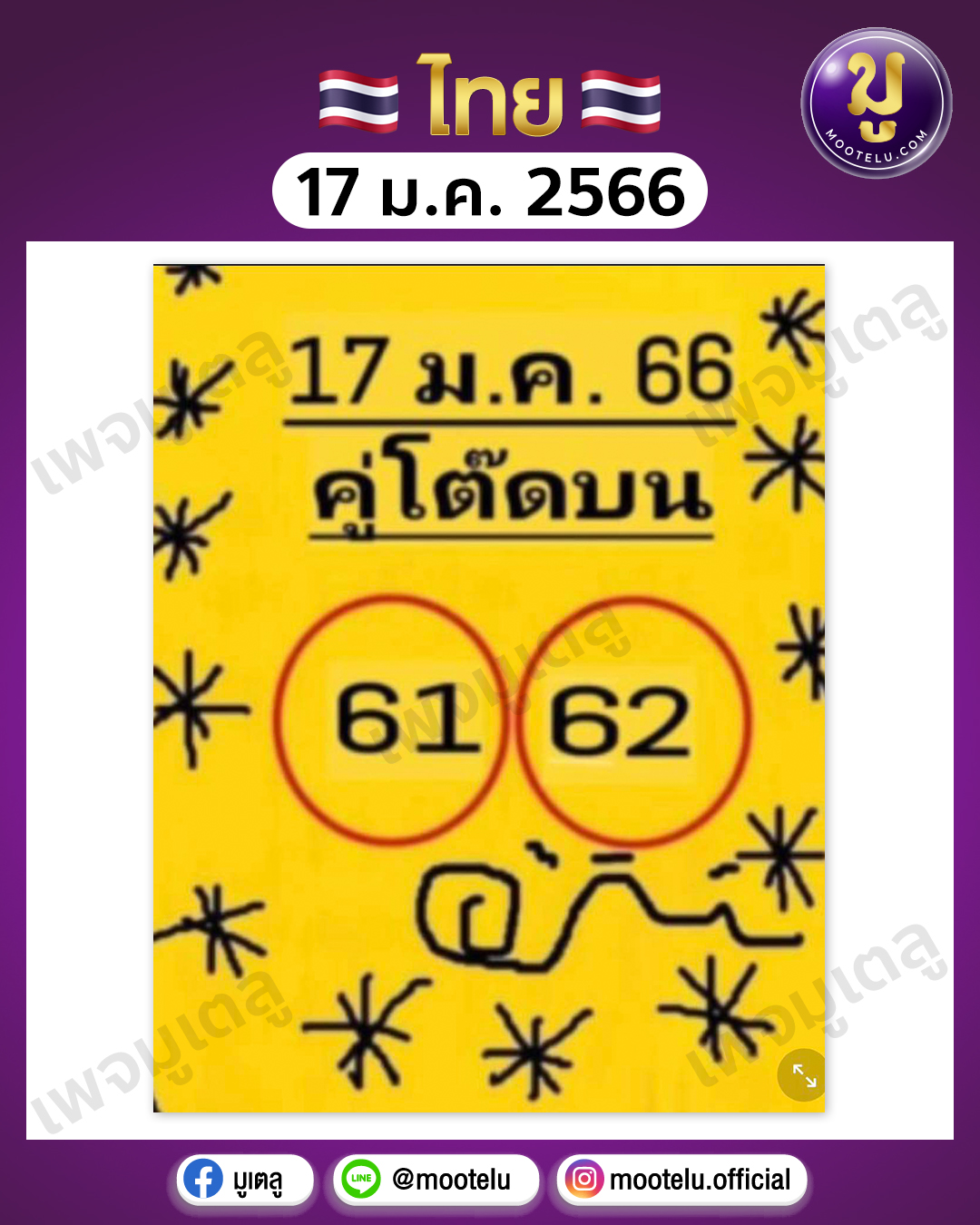 หวยคู่โต๊ดบน 17-1-66