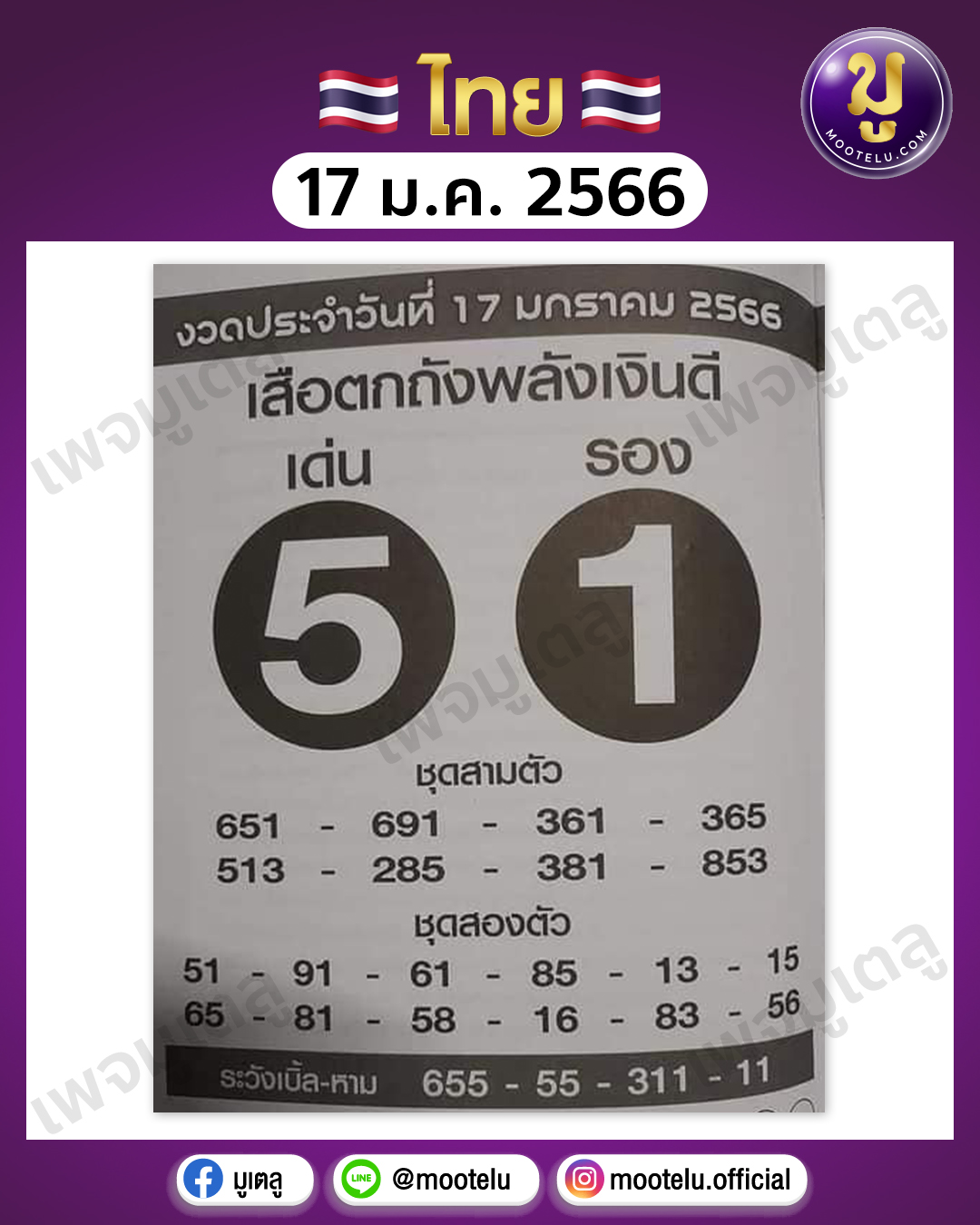 หวยเสือตกถังพลังเงินดี 17-1-66
