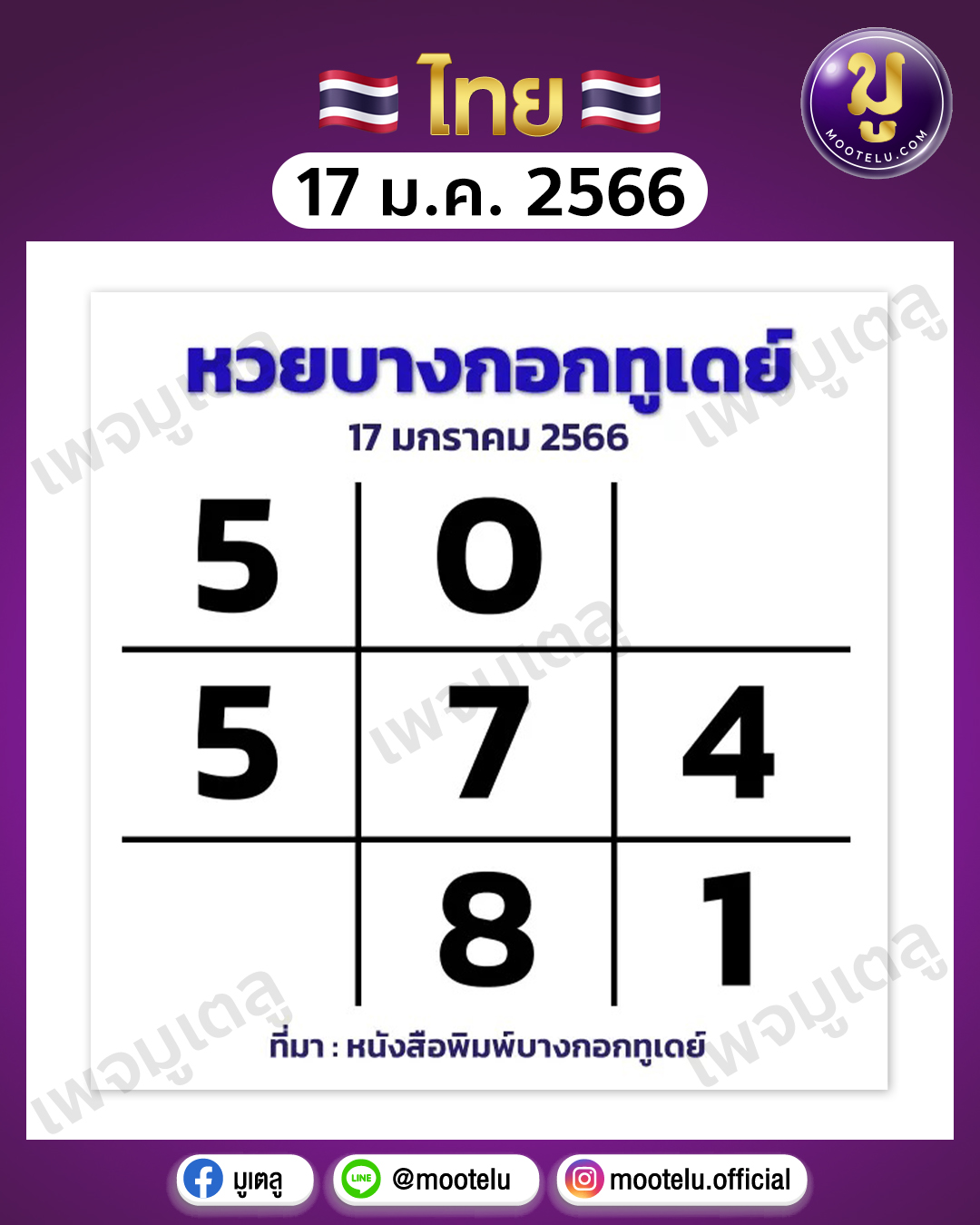 หวยบางกอกทูเดย์ 17-1-66 
