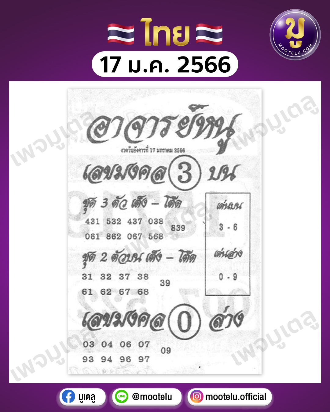 หวยอาจารย์หนู 17-1-66