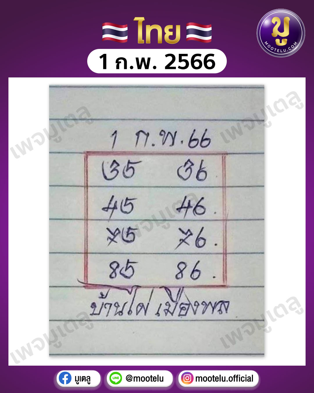หวยบ้านไผ่ เมืองพล 1-2-66 