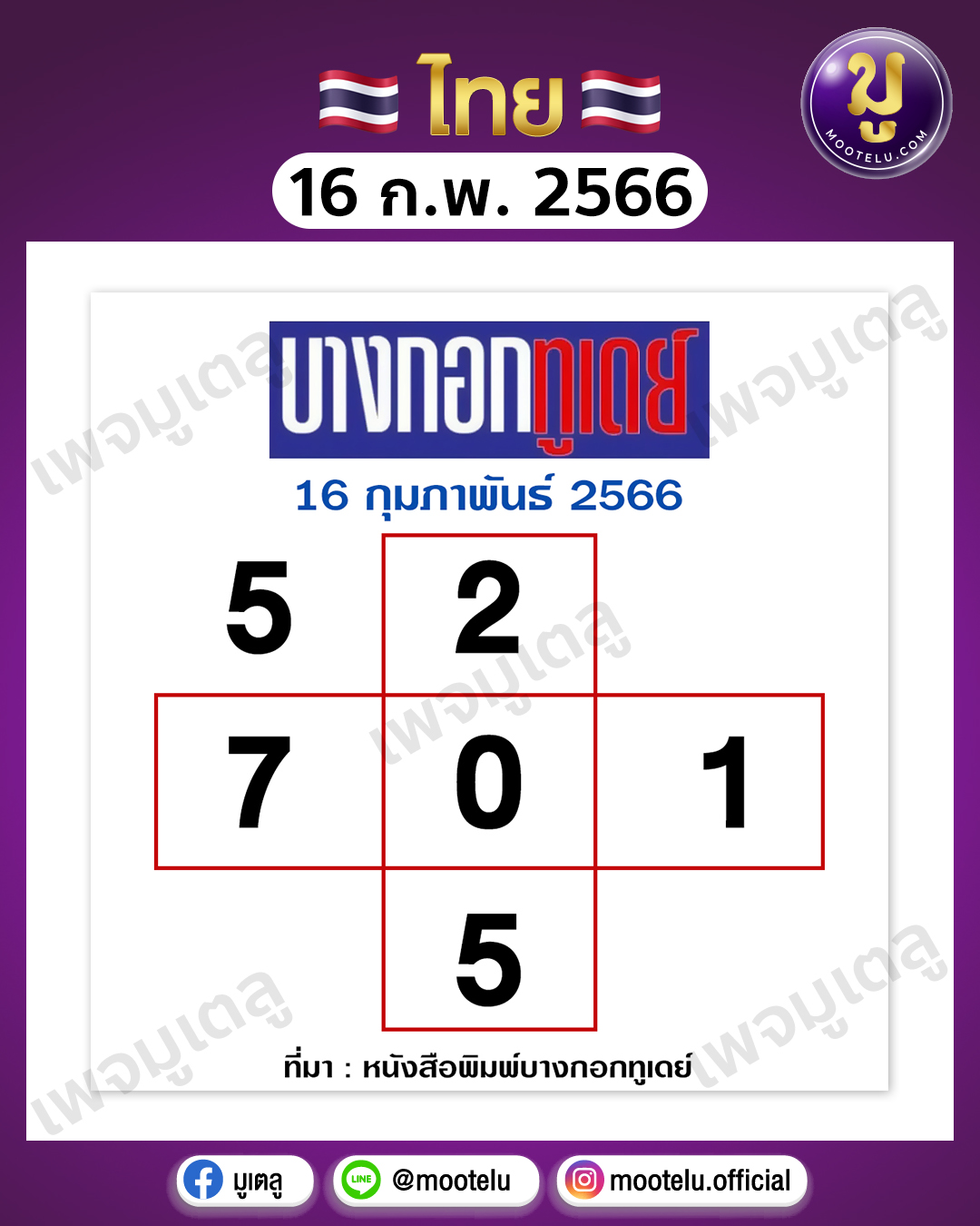 หวยบางกอกทูเดย์ 16-2-66