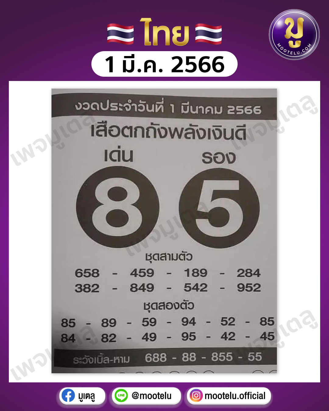 หวยเสือตกถังพลังเงินดี 1-3-66