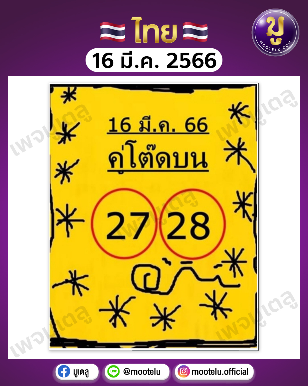 หวยคู่โต๊ดบน 16-3-66