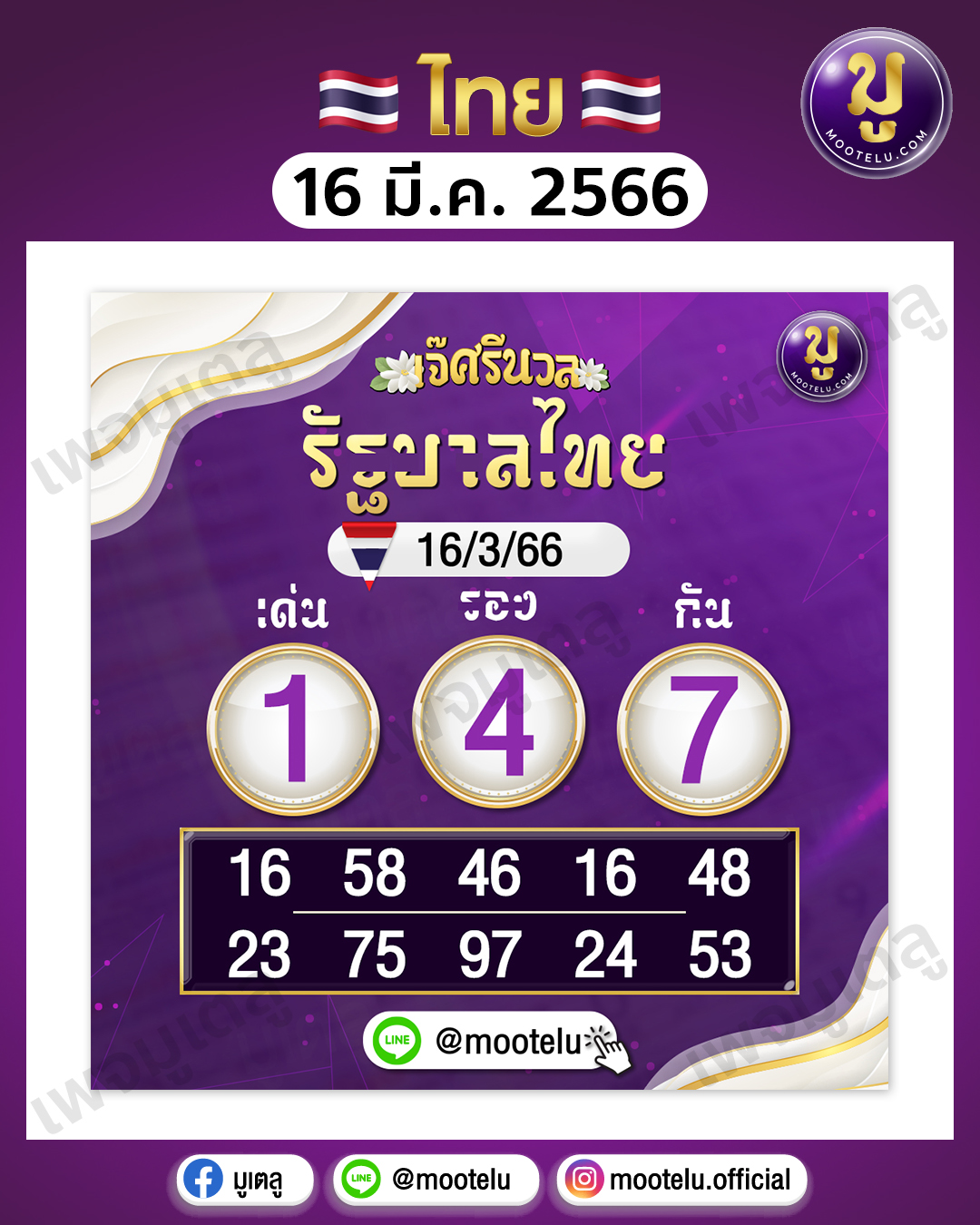 หวยเจ๊ศรีนวล 16-3-66 