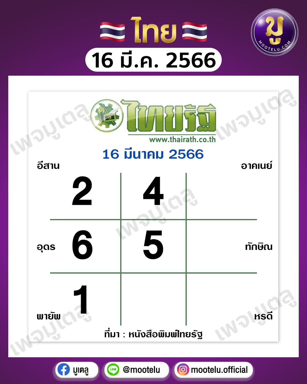 หวยไทยรัฐ 16-3-66 
