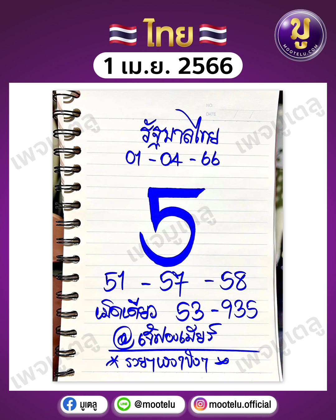 หวยเจ๊ฟองเบียร์ 1-4-66 