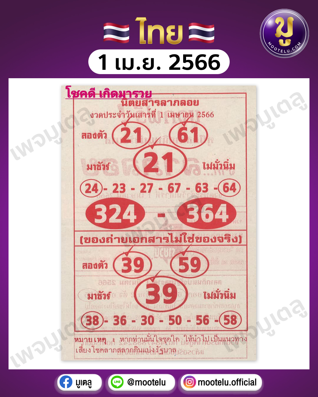 หวยลาภลอย 1-4-66 
