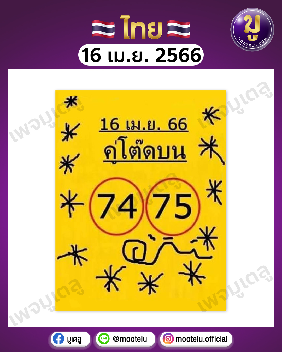 หวยคู่โต๊ดบน 16-4-66