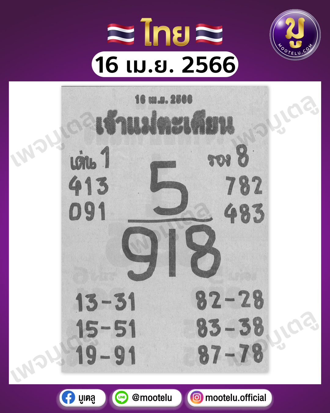 หวยเจ้าแม่ตะเคียน 16-4-66