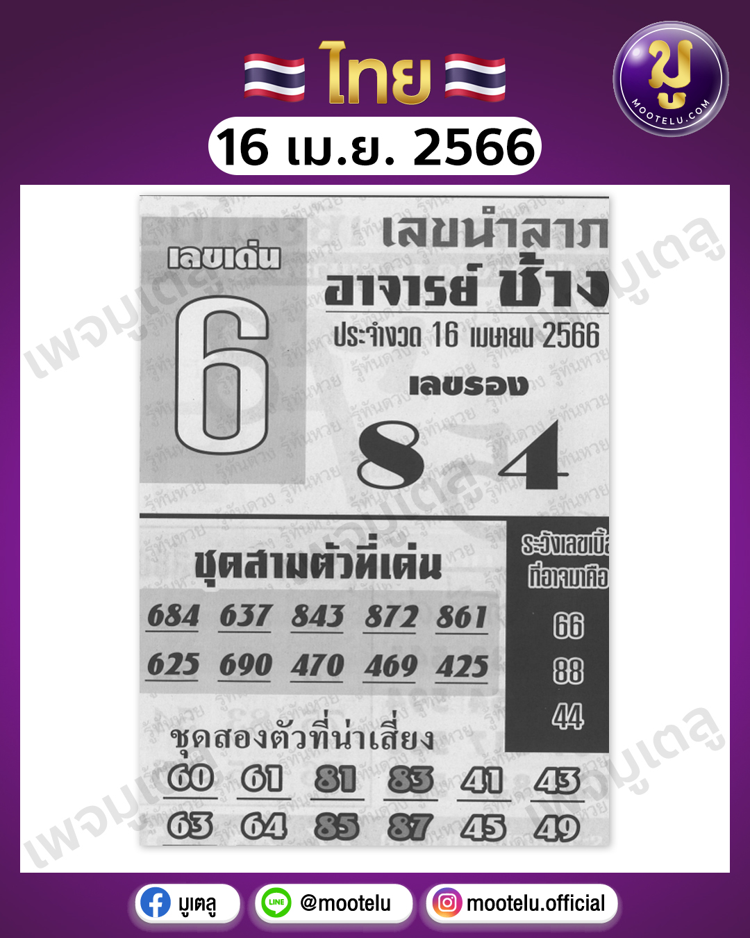 หวยอาจารย์ช้าง16-4-66 