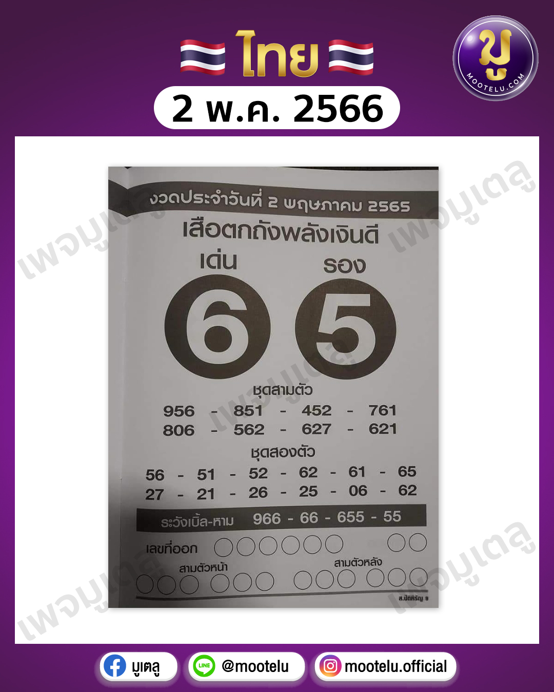 หวยเสือตกถังพลังเงินดี 2-5-66