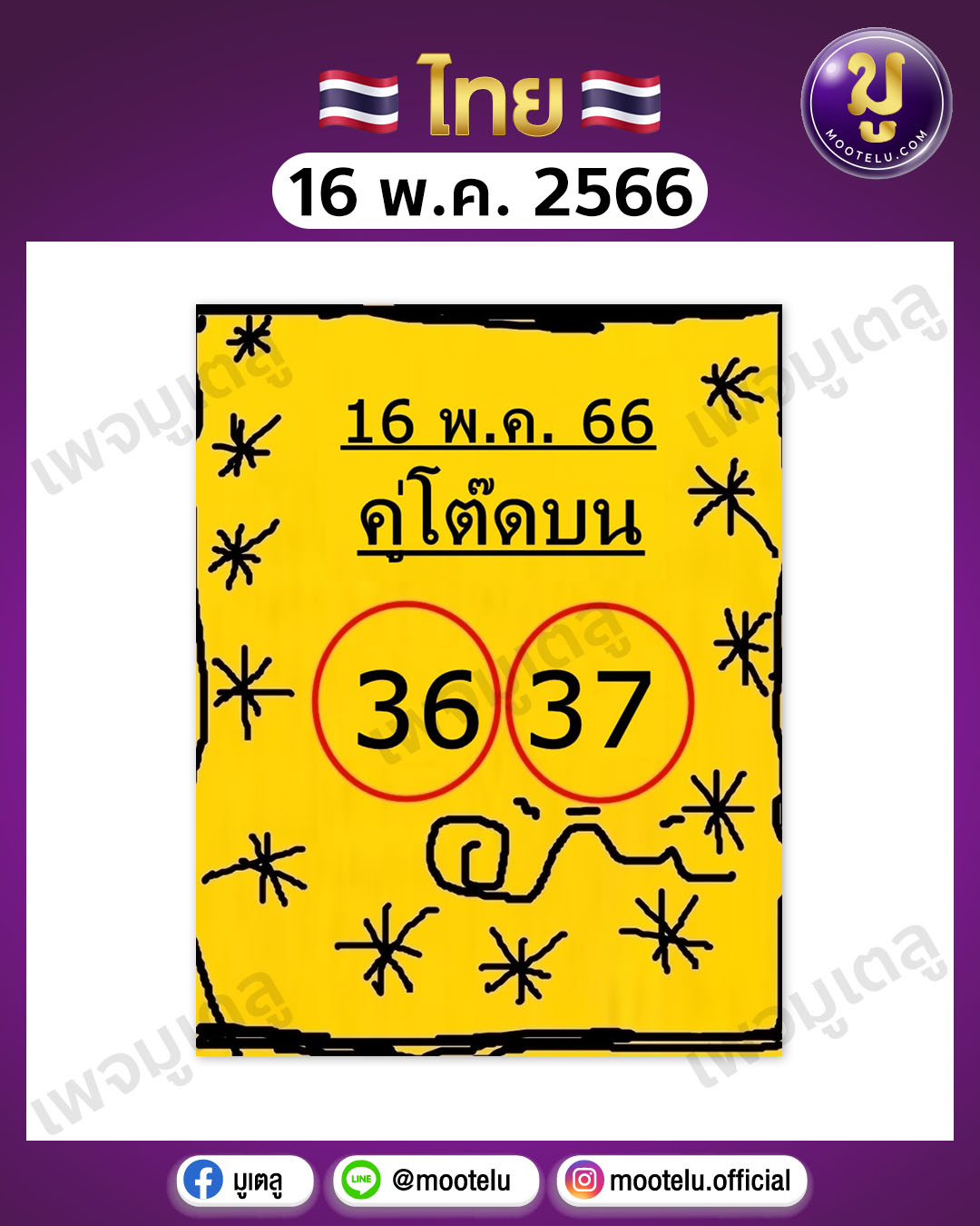 หวยคู่โต๊ดบน 16-5-66 