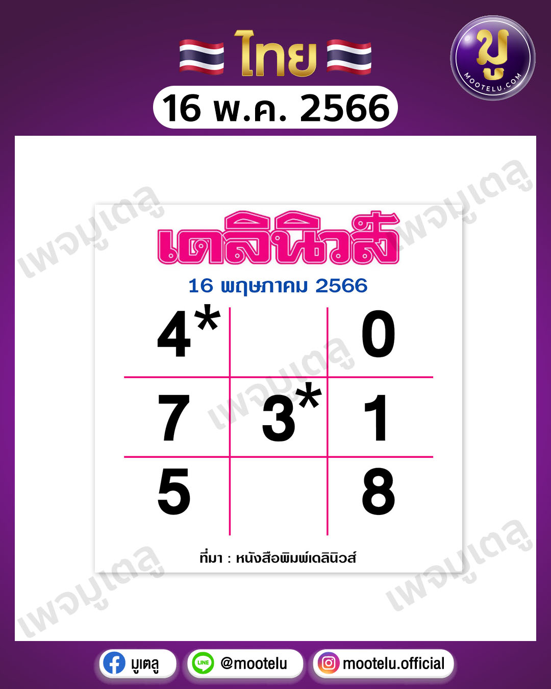 หวยเดลินิวส์ 16-5-66 