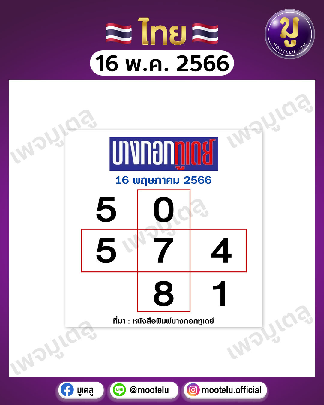 หวยบางกอกทูเดย์ 16-5-66 