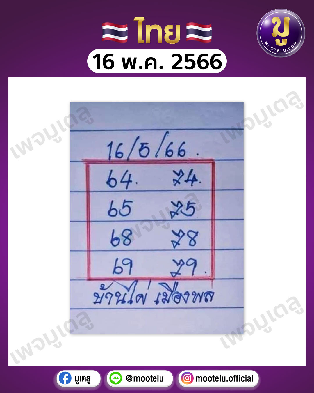 หวยบ้านไผ่เมืองพล16-5-66 