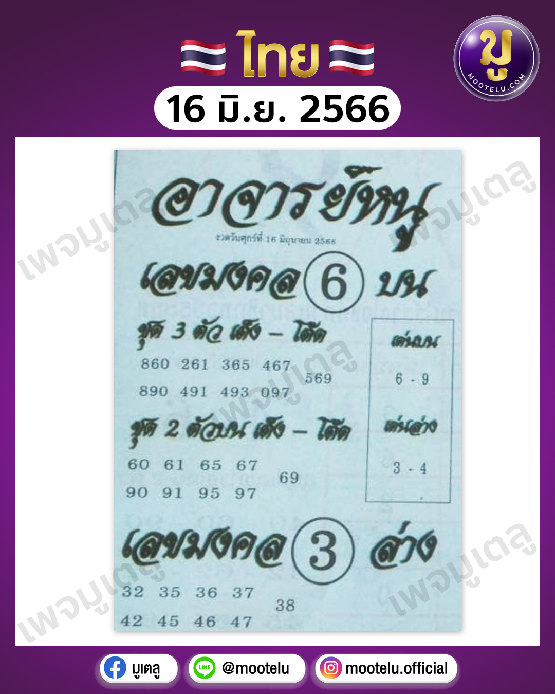 หวยอาจารย์หนู 16-6-66 