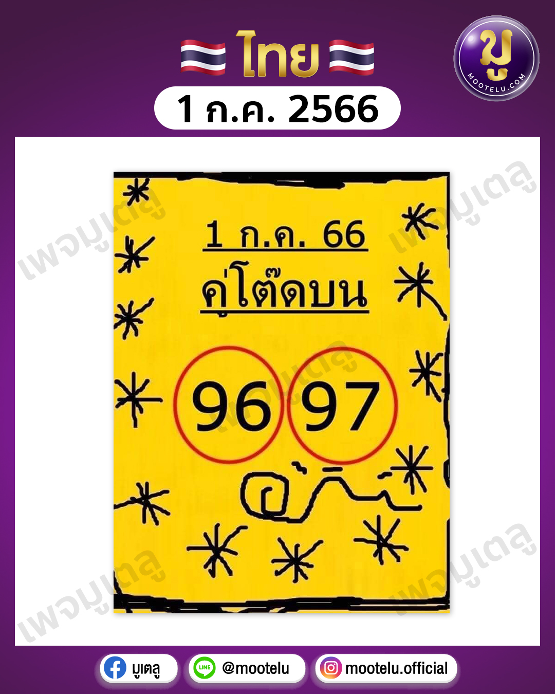หวยคู่โต๊ดบน 1-7-66 