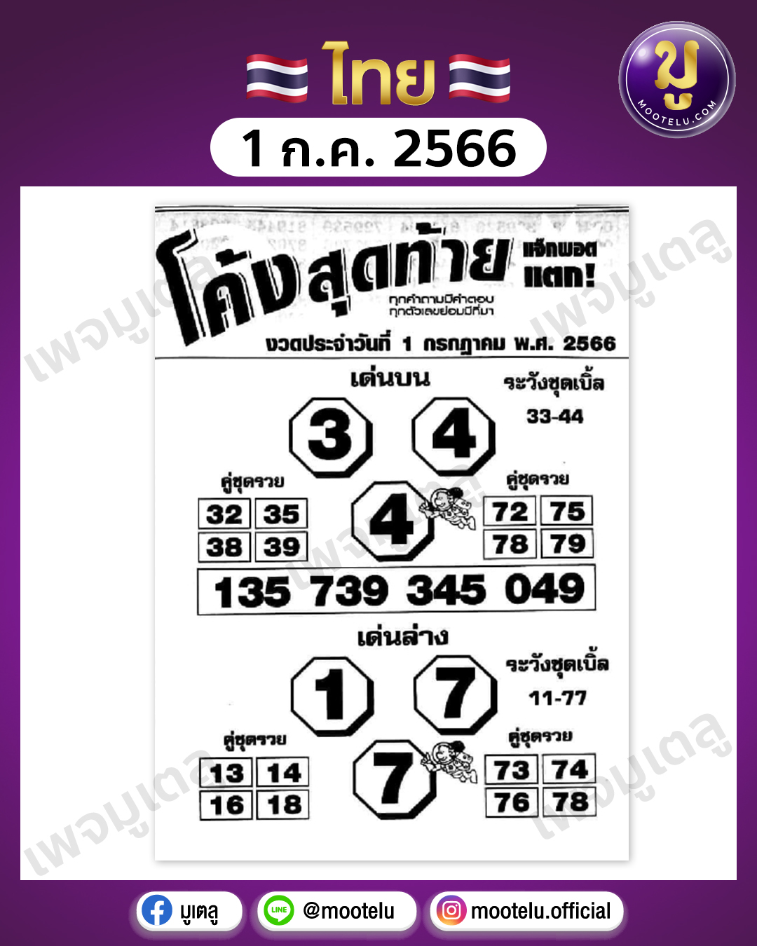 หวยโค้งสุดท้าย 1-7-66 