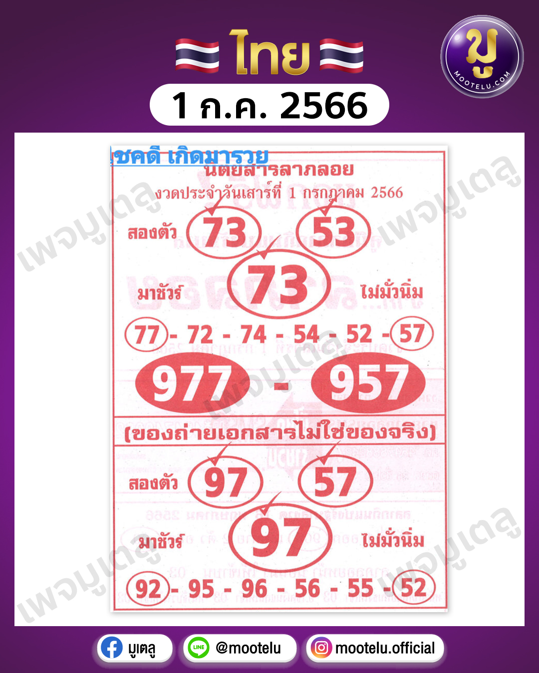 หวยลาภลอย 1-7-66 