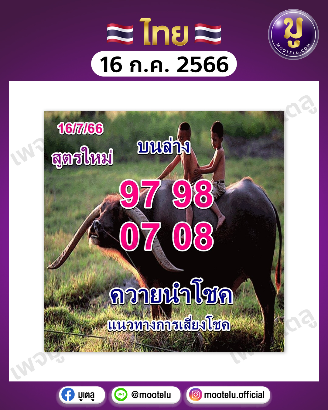 หวยควายนำโชค 16-7-66 