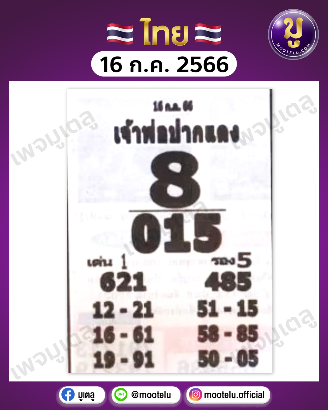หวยหลวงพ่อปากแดง 16-7-66 