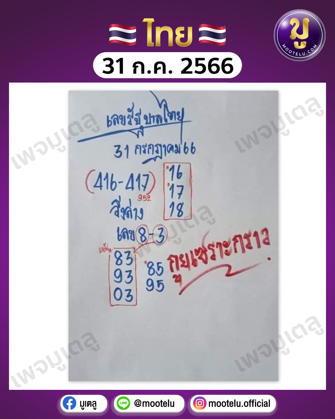 หวยกูยเซราะกราว 31-7-66 