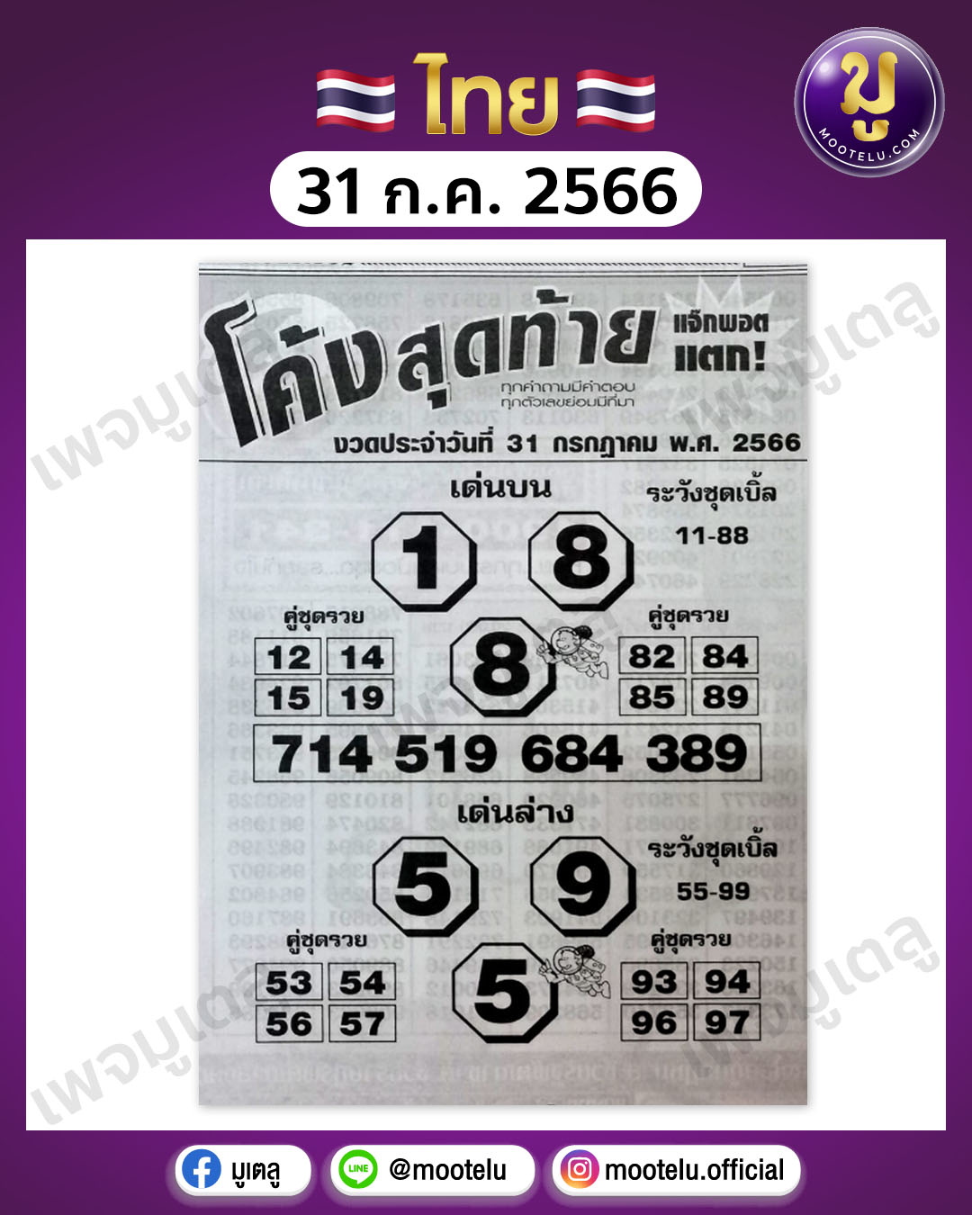 หวยโค้งสุดท้าย 31-7-66 