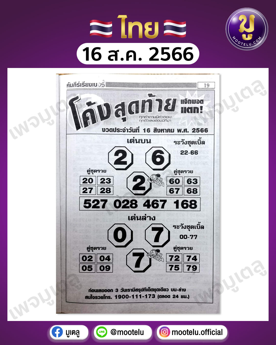 หวยโค้งสุดท้าย16-8-66 