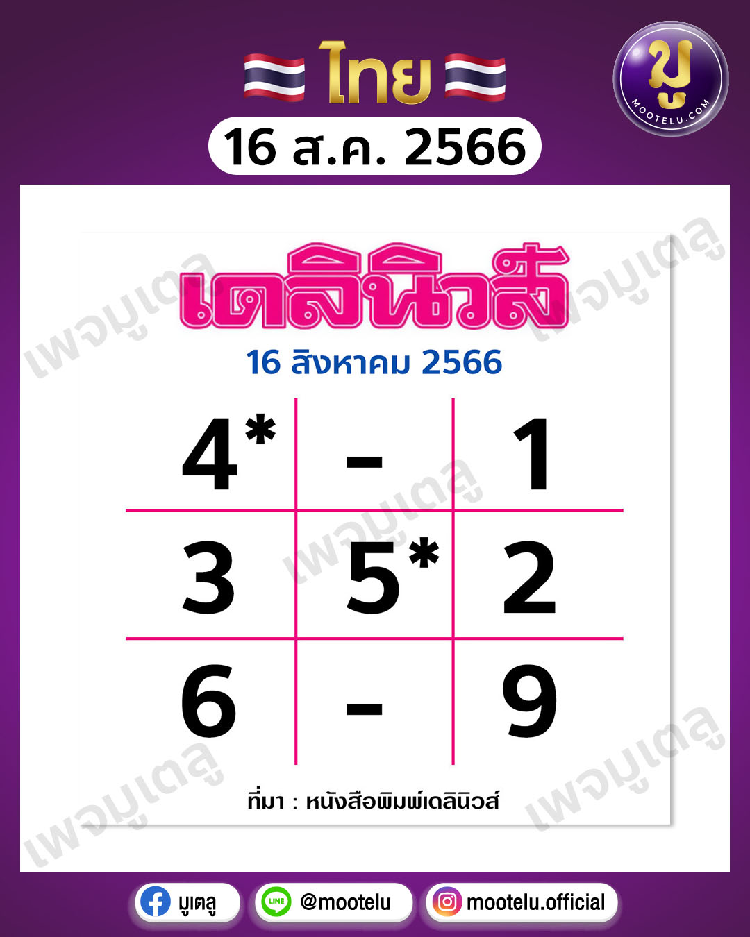 หวยเดลินิวส์ 16-8-66 