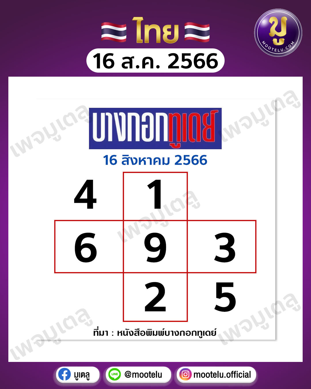 หวยบางกอกทูเดย์ 16-8-66 