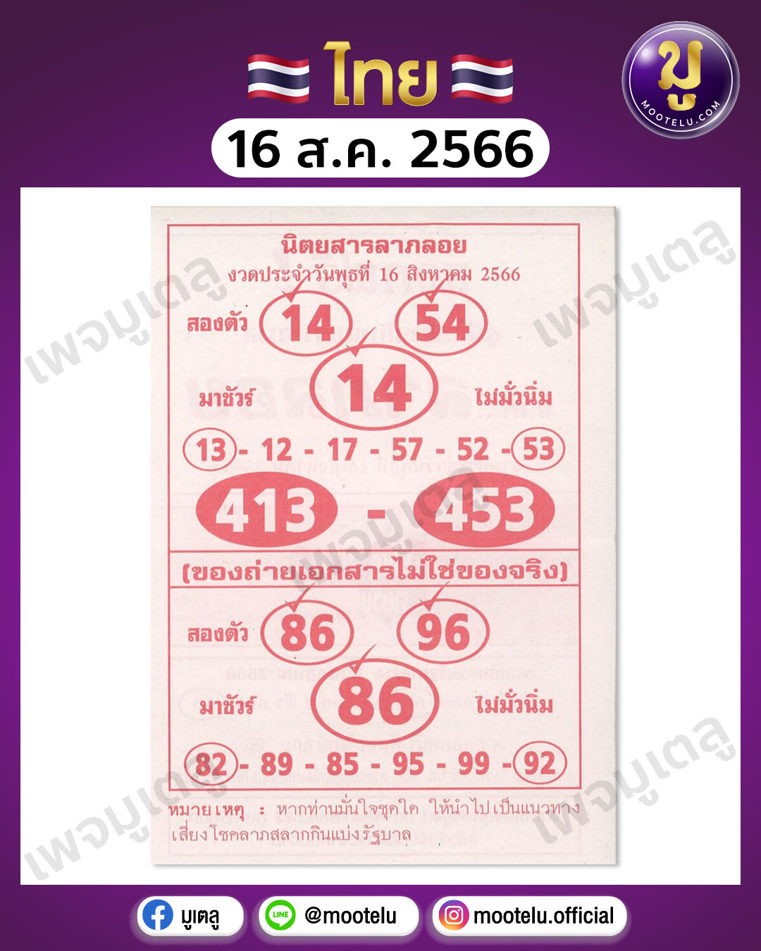 หวยลาภลอย 16-8-66 