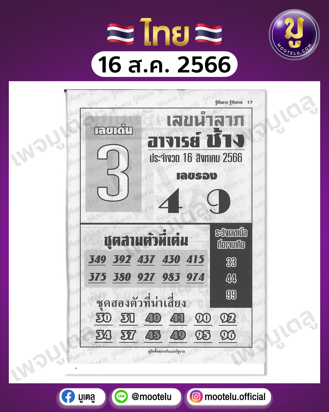 หวยอาจารย์ช้าง 16-8-66 