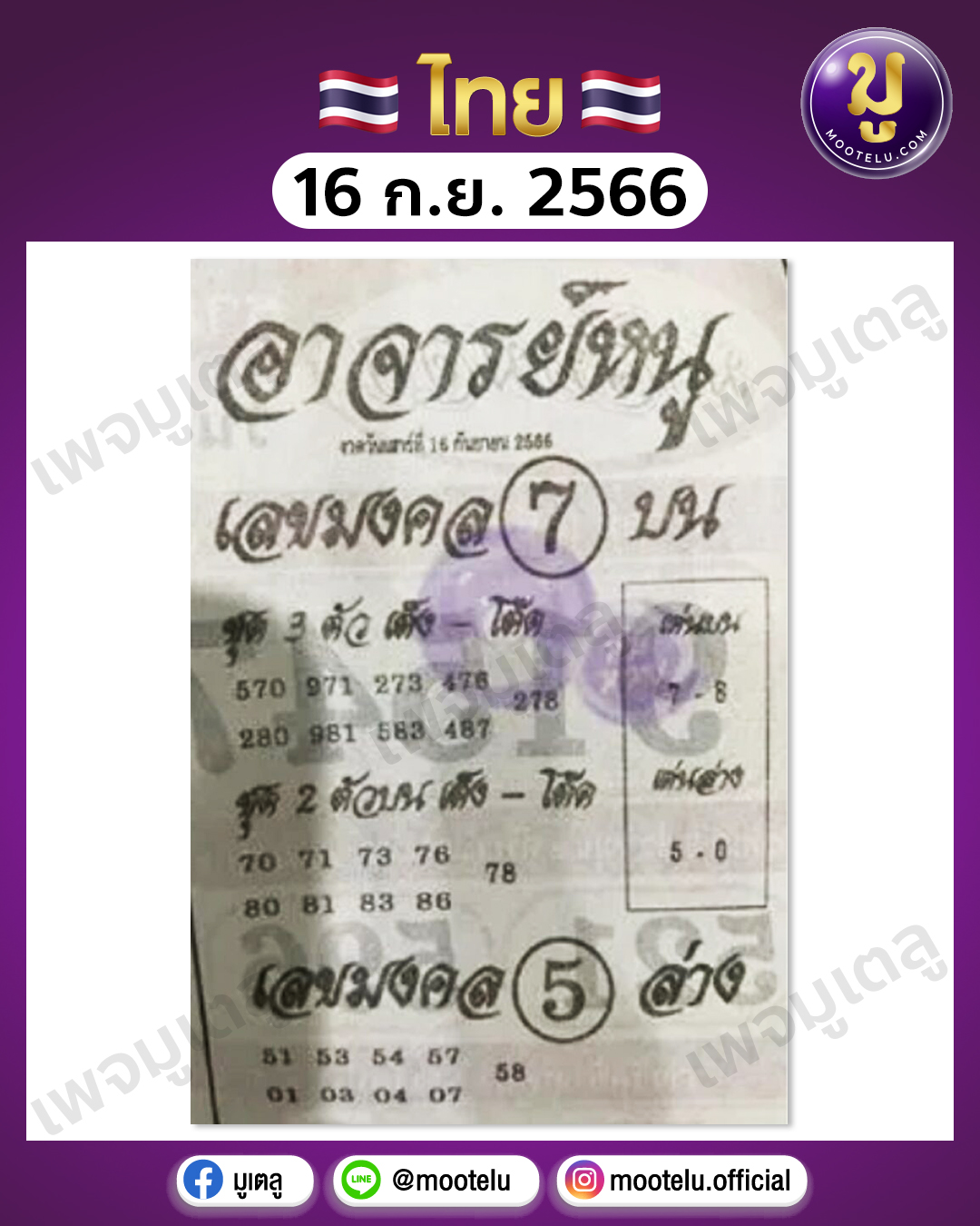 หวยอาจารย์หนู 16-9-66 