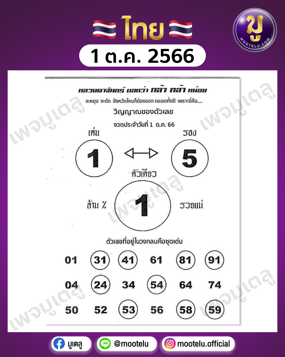 หวยหลวงตาจันทร์ 1-10-66 