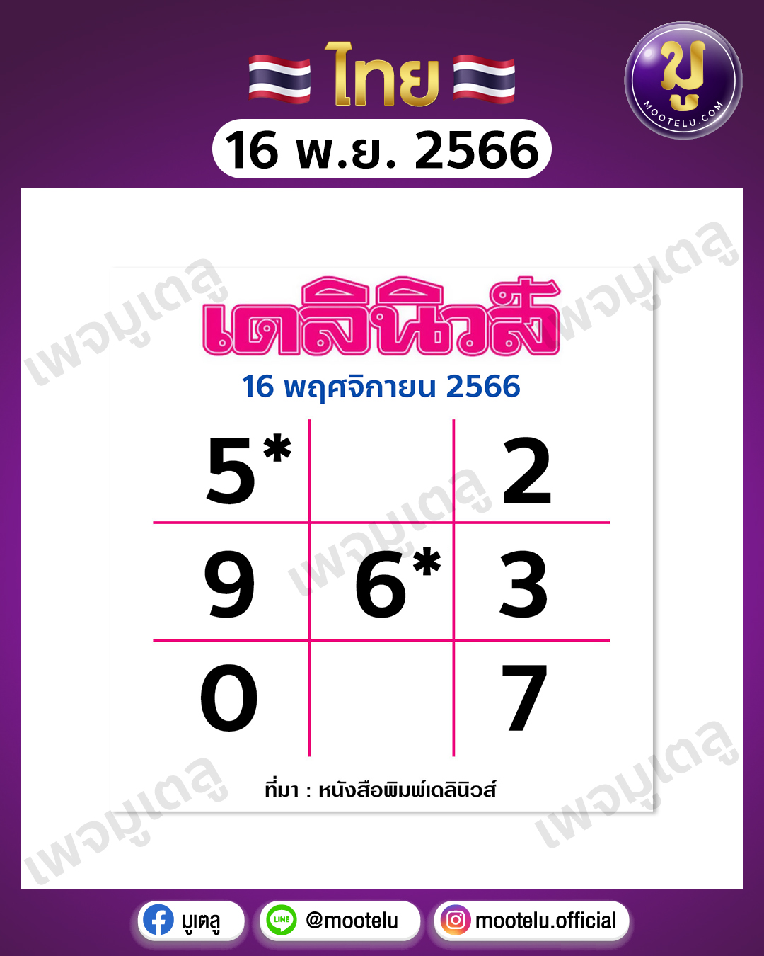 หวยเดลินิวส์ 16-11-66 