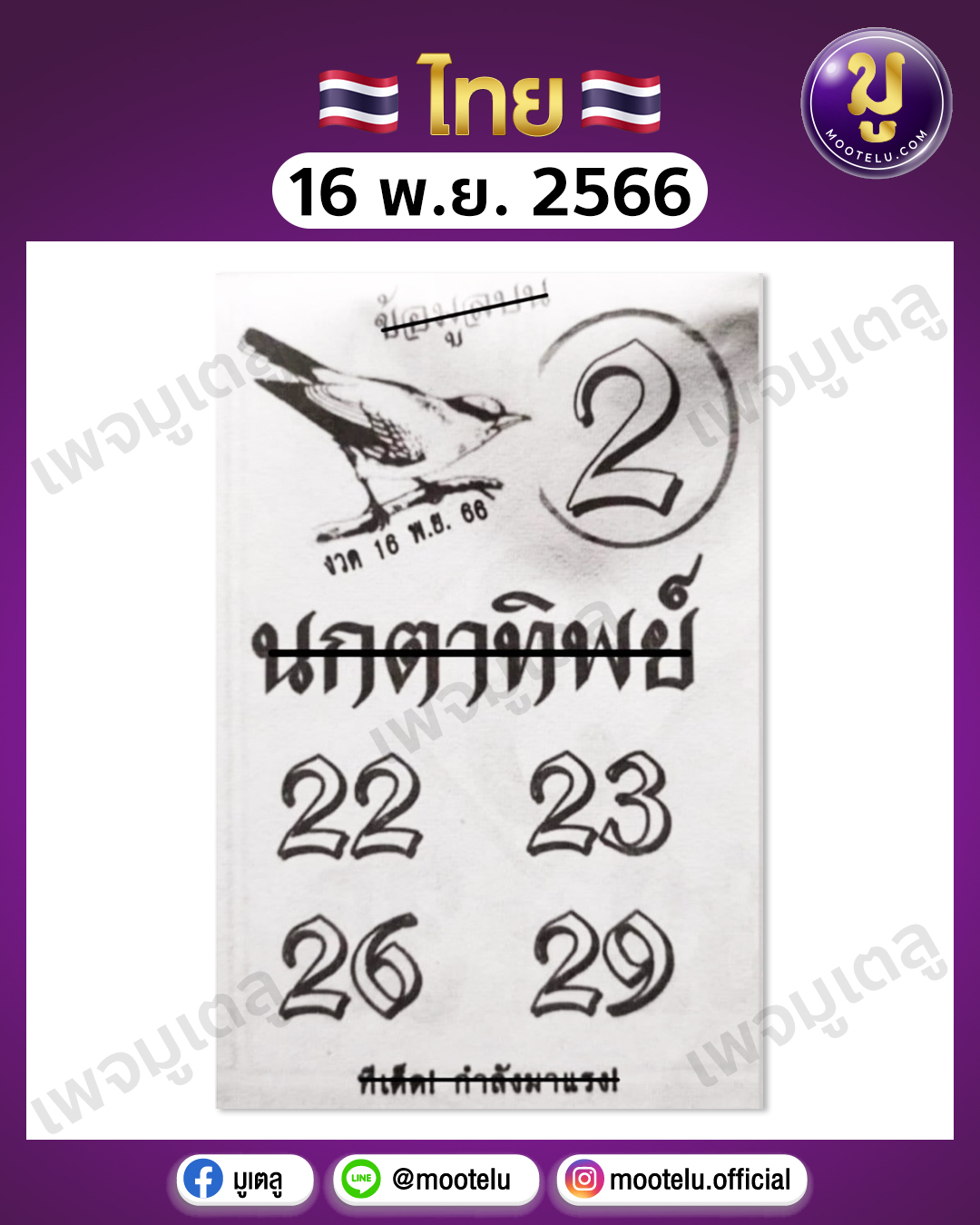 หวยนกตาทิพย์ 16-11-66 