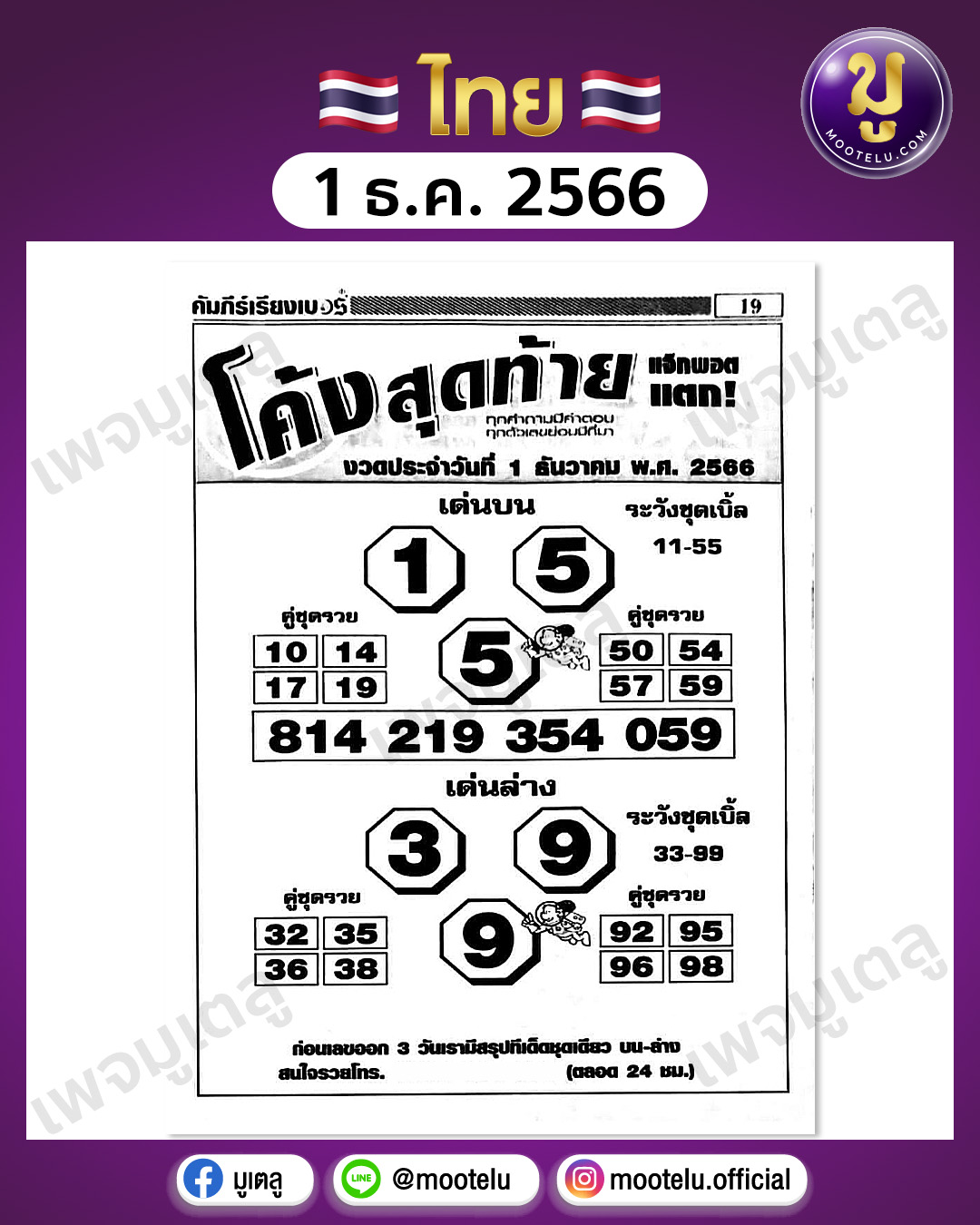 หวยโค้งสุดท้าย 1-12-66 