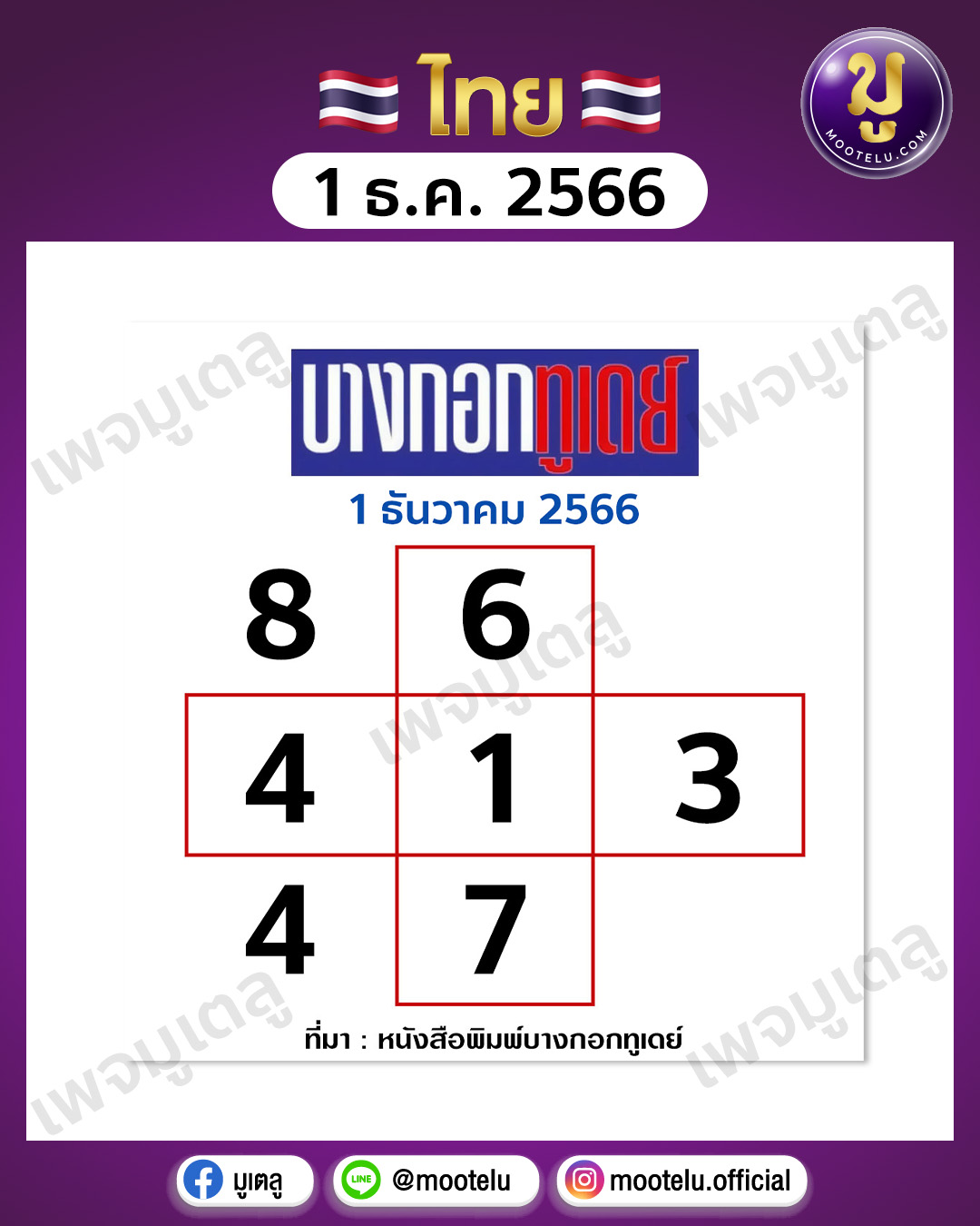 หวยบางกอกทูเดย์ 1-12-66 