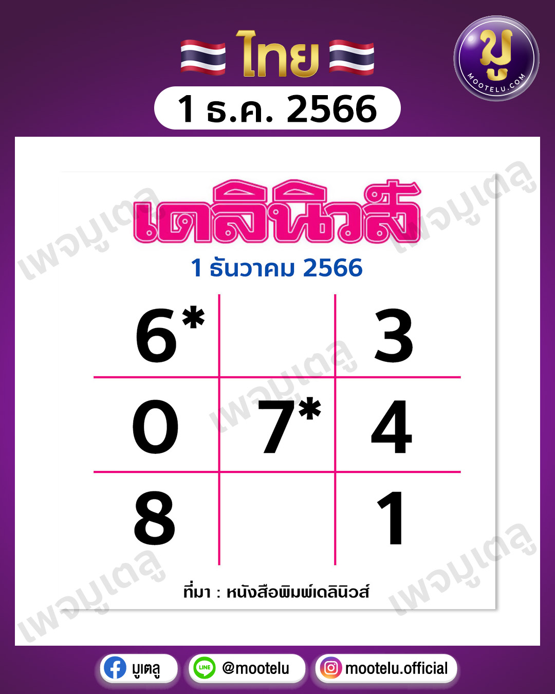 หวยเดลินิวส์ 1-12-66 
