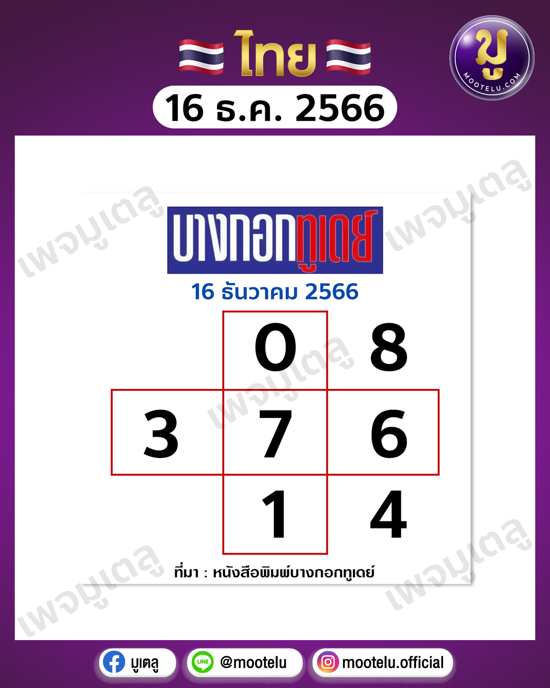 หวยบางกอกทูเดย์ 16-12-66