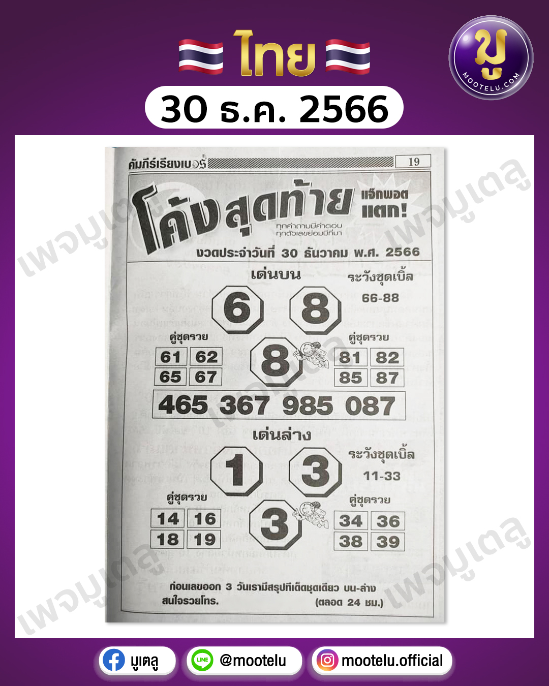 หวยโค้งสุดท้าย 30-12-66 