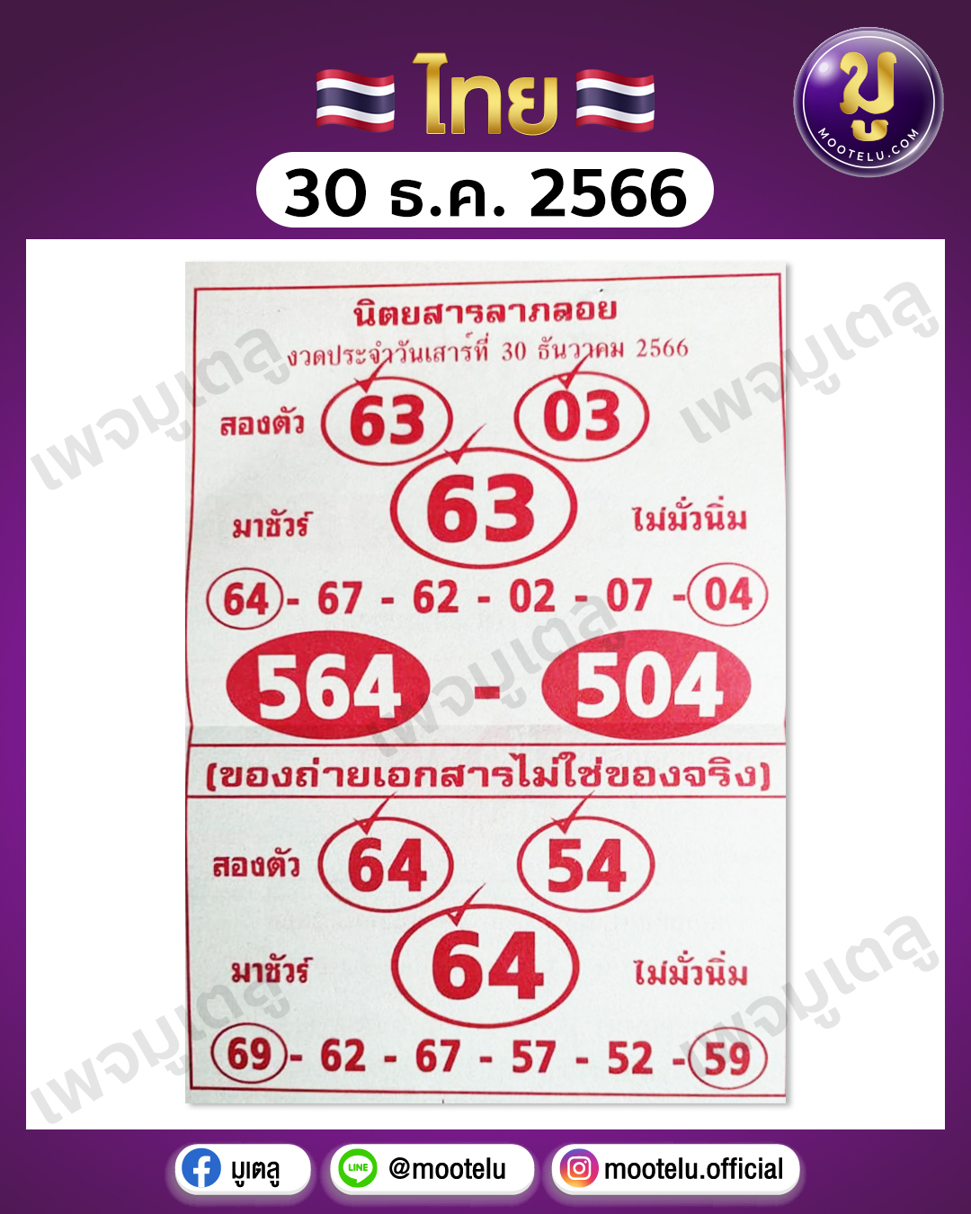 หวยลาภลอย 30-12-66 