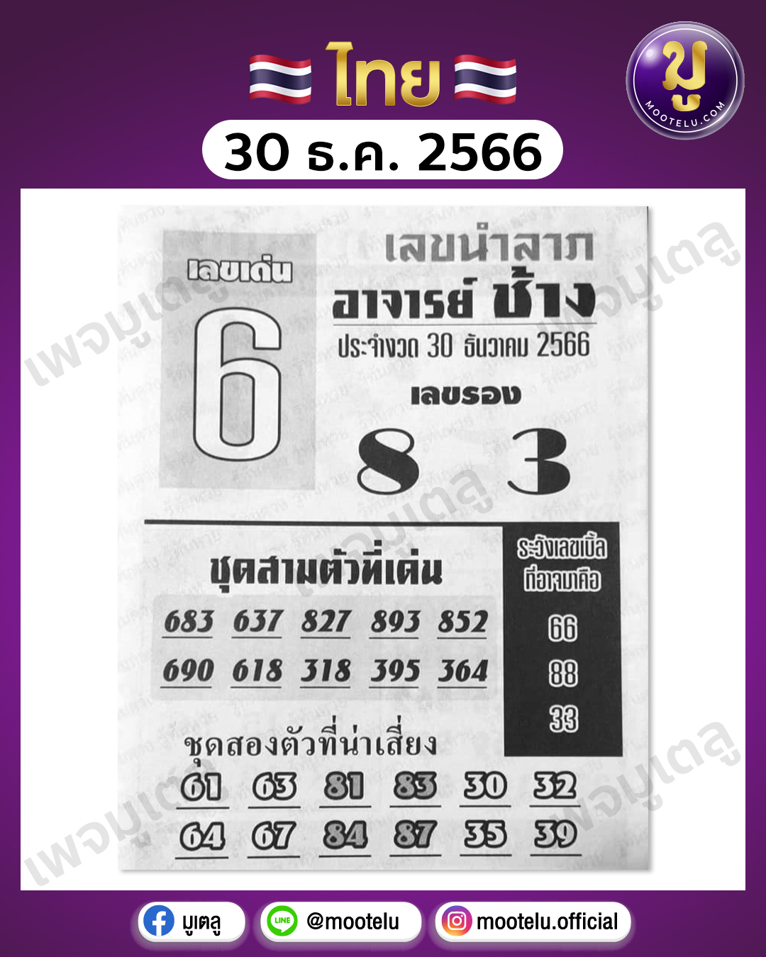 หวยอาจารย์ช้าง 30-12-66 