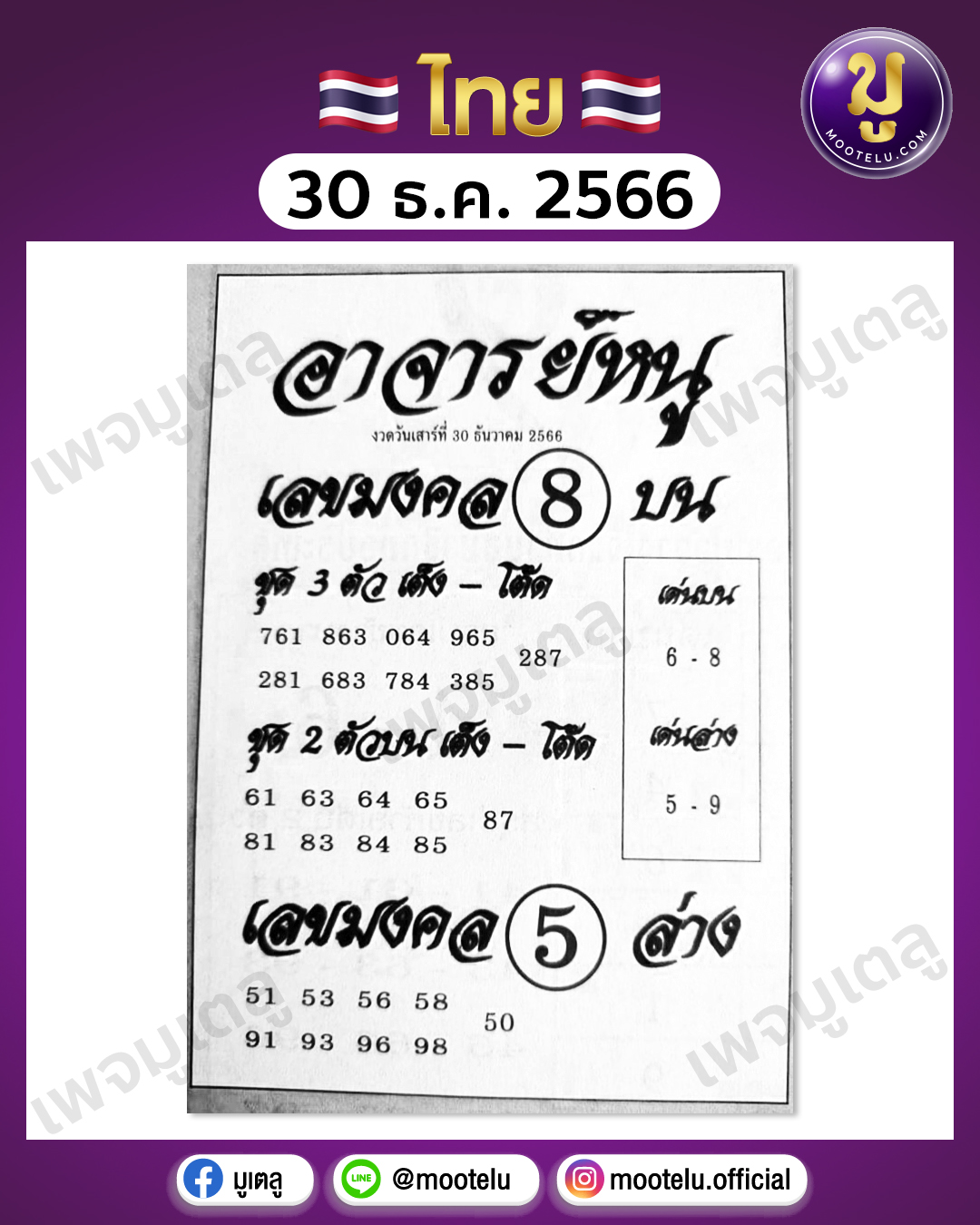หวยอาจารย์หนู 30-12-66 