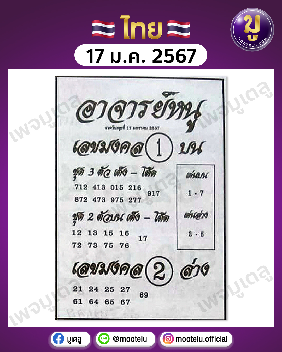 หวยอาจารย์หนู 17-1-67 