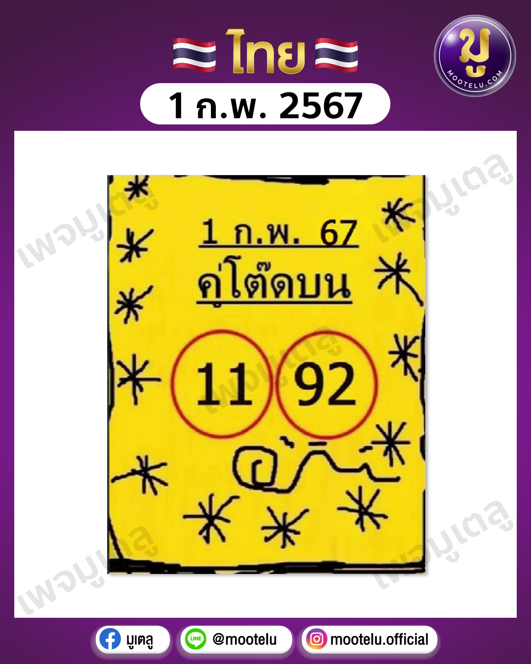 หวยคู่โต๊ดบน 1-2-67 